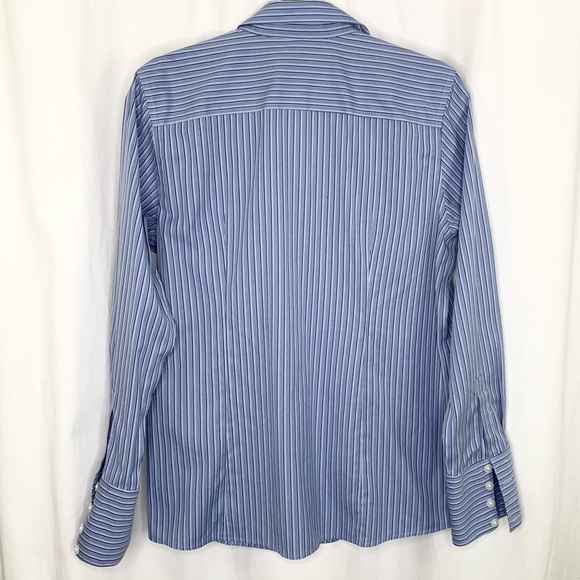 EDDIE BAUER Womens Blue Pinstriped Button Up Blouse Size L Excellent Condition! - Picture 2 of 7